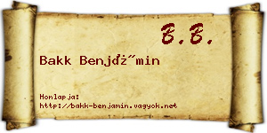 Bakk Benjámin névjegykártya